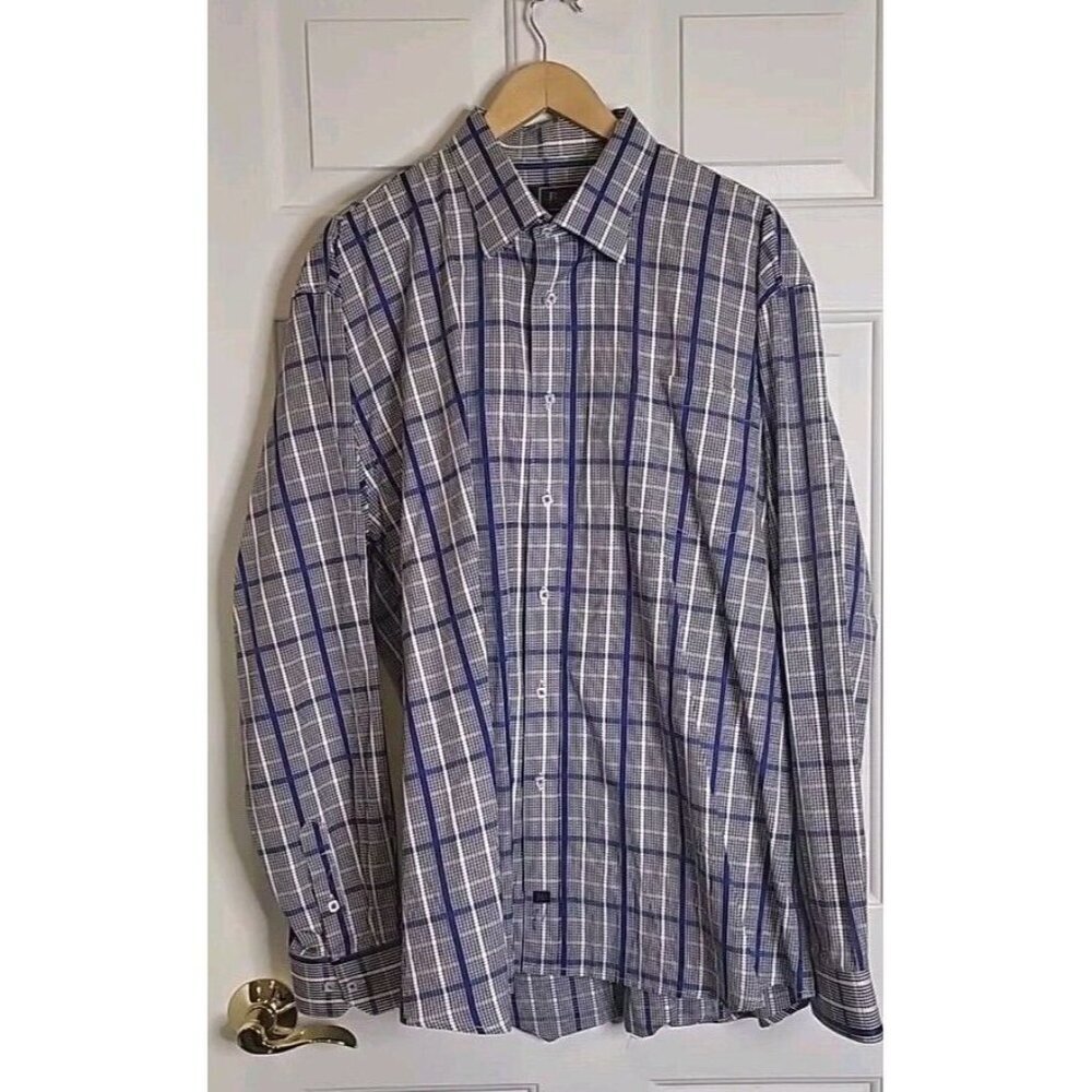 John Randall Collection Mens 2XL XXLButton Down Long Sleeve Blue White Black EUC